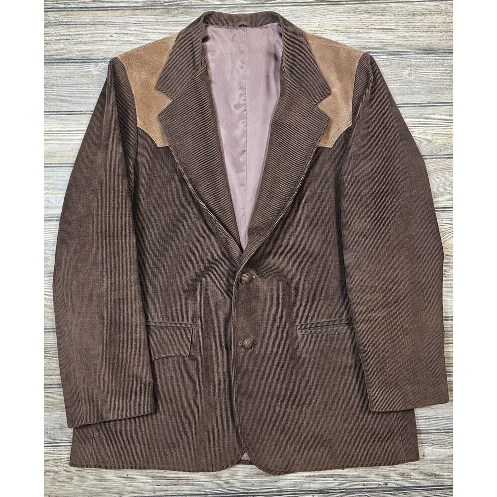 Pioneer Wear Western Corduroy Suede Men Blazer 46 Sport Coat Jacket BRN USA Vtg